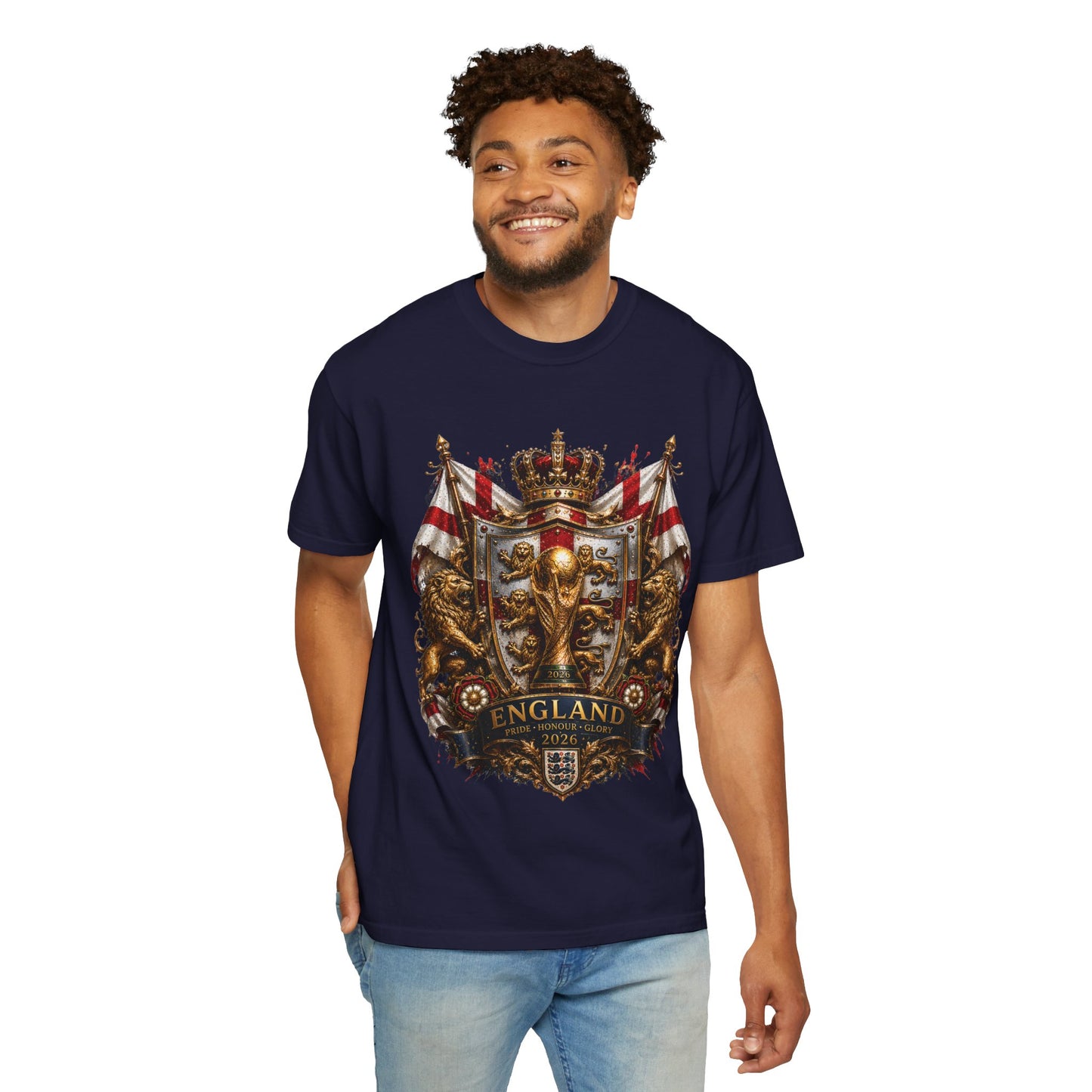 England World Cup 2026 Champion Shield – Golden Glory | Premium Graphic Tee
