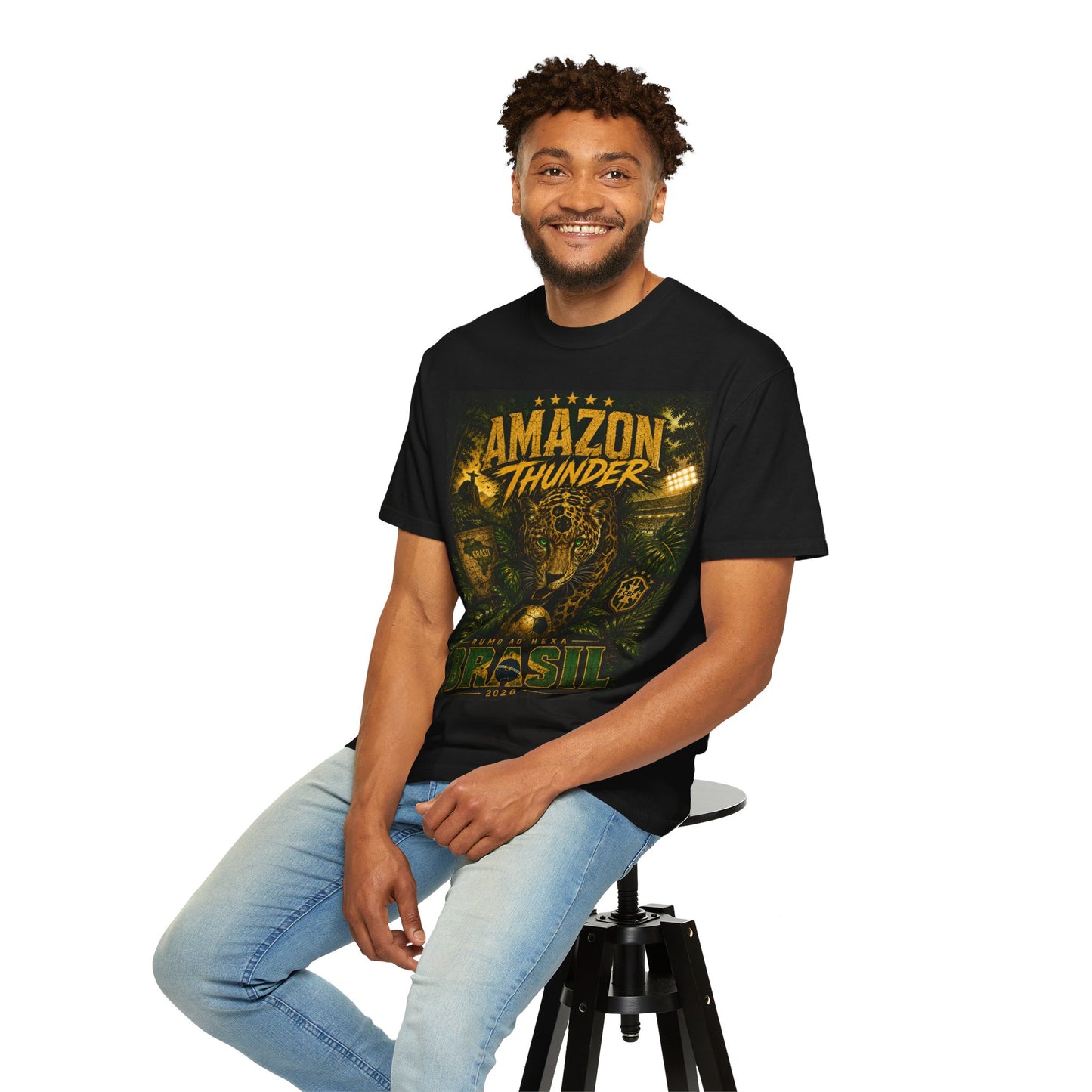Brasil Amazonia World Cup 2026 T-Shirt PNG | Jaguar Soccer Graphic Tee | Natureza Garra Futebol Copa Do Mundo Fan Gift