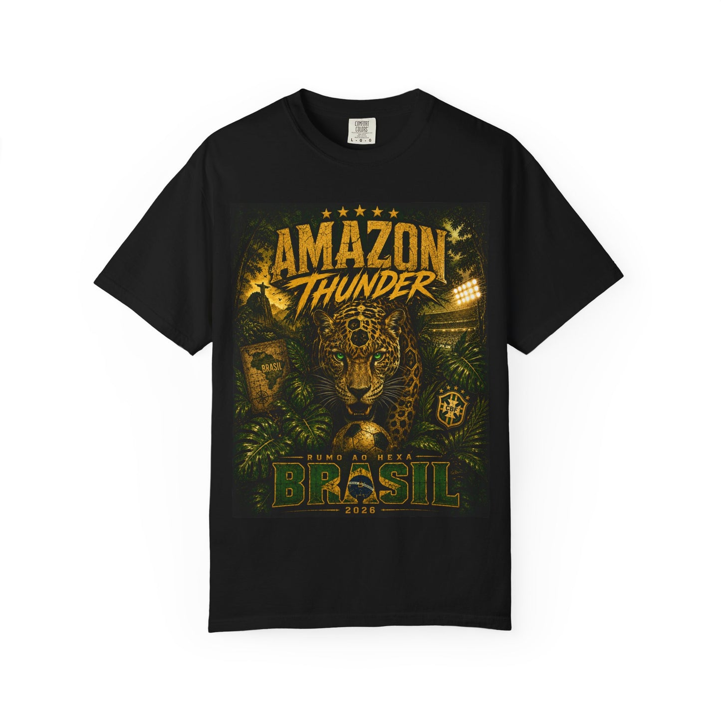 Brasil Amazonia World Cup 2026 T-Shirt PNG | Jaguar Soccer Graphic Tee | Natureza Garra Futebol Copa Do Mundo Fan Gift