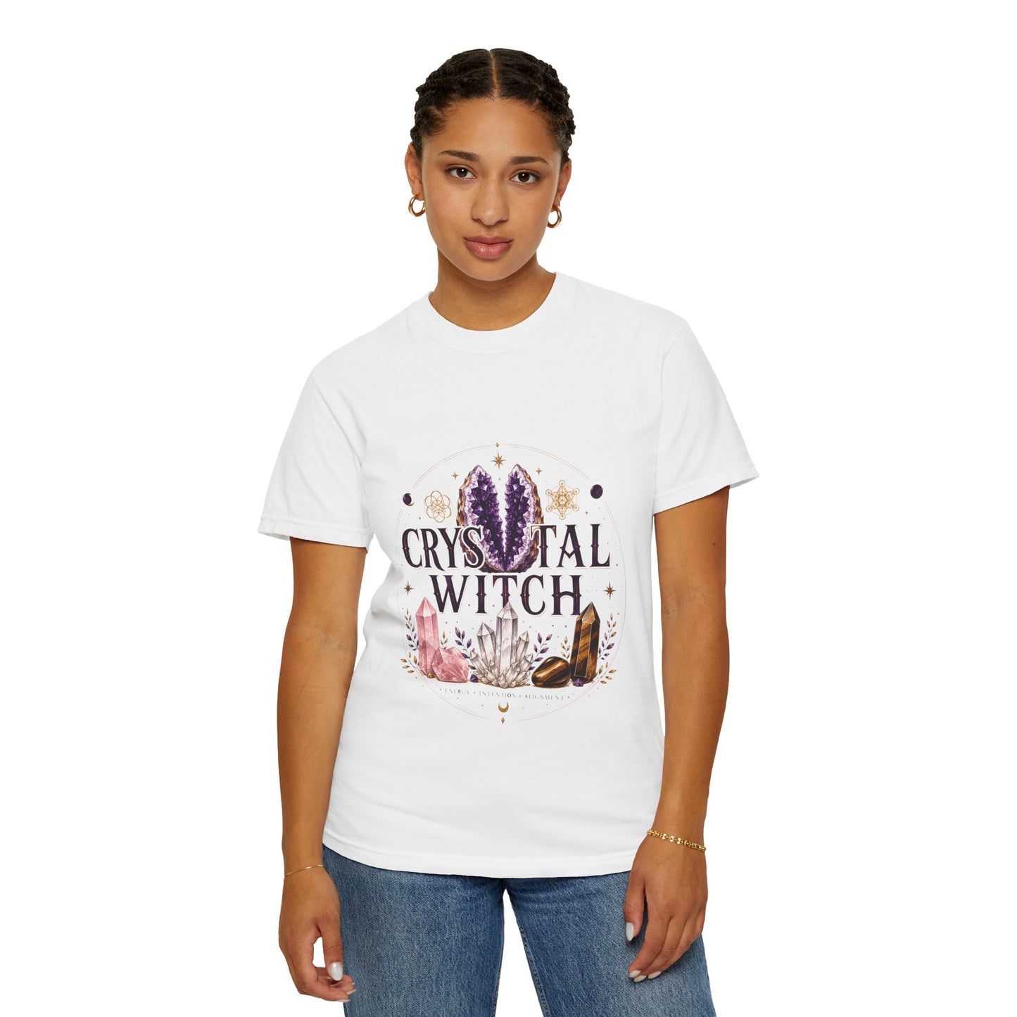Crystal Witch Celestial Amethyst & Sacred Geometry Halloween | Premium Graphic Tee