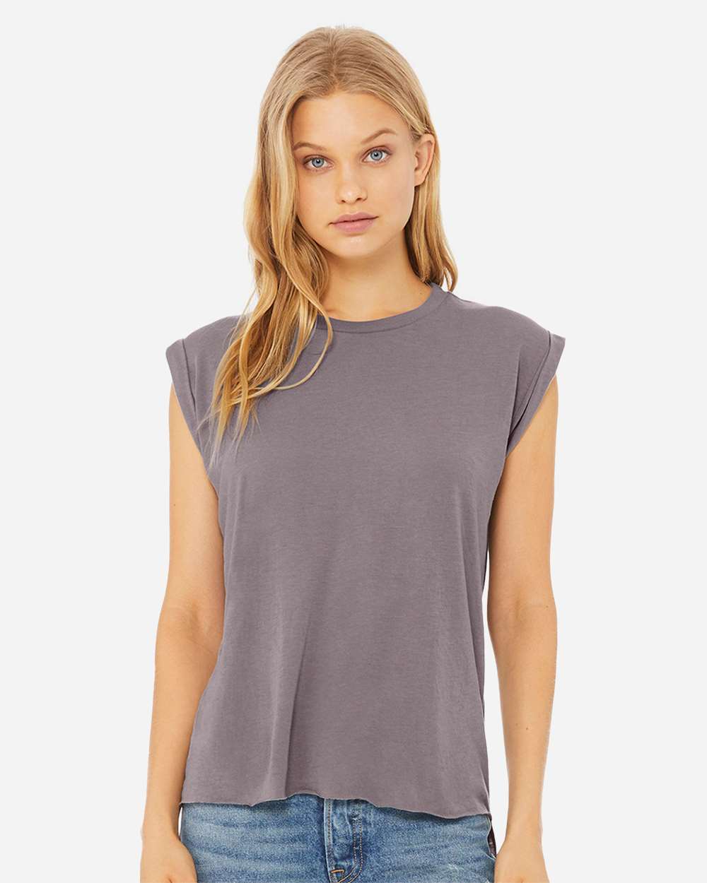 WomenÂ’s Flowy Rolled Cuffs Muscle Tee