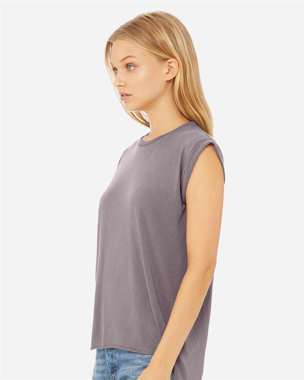 WomenÂ’s Flowy Rolled Cuffs Muscle Tee