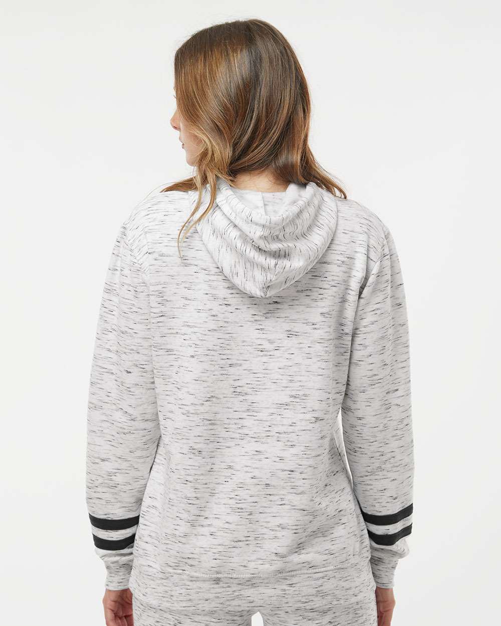 WomenÂ’s MÃ©lange Fleece Striped-Sleeve Hooded Sweatshirt