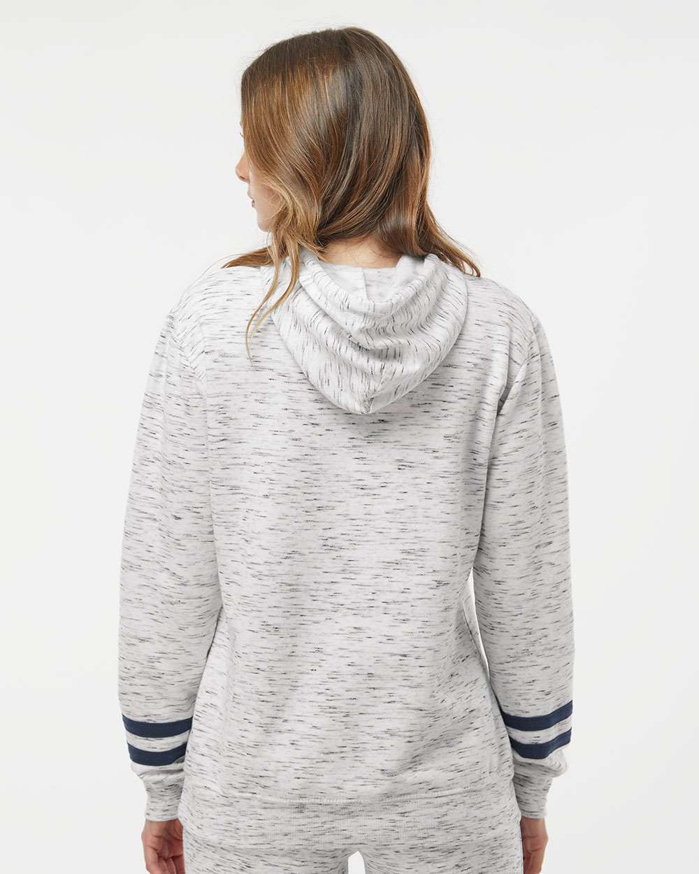 WomenÂ’s MÃ©lange Fleece Striped-Sleeve Hooded Sweatshirt