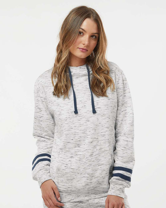 WomenÂ’s MÃ©lange Fleece Striped-Sleeve Hooded Sweatshirt