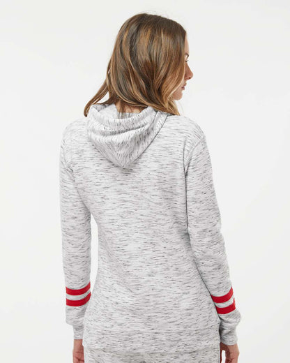 WomenÂ’s MÃ©lange Fleece Striped-Sleeve Hooded Sweatshirt
