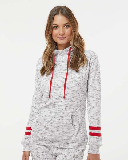 WomenÂ’s MÃ©lange Fleece Striped-Sleeve Hooded Sweatshirt