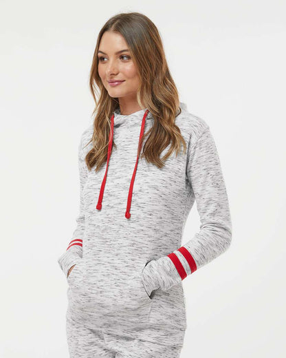WomenÂ’s MÃ©lange Fleece Striped-Sleeve Hooded Sweatshirt