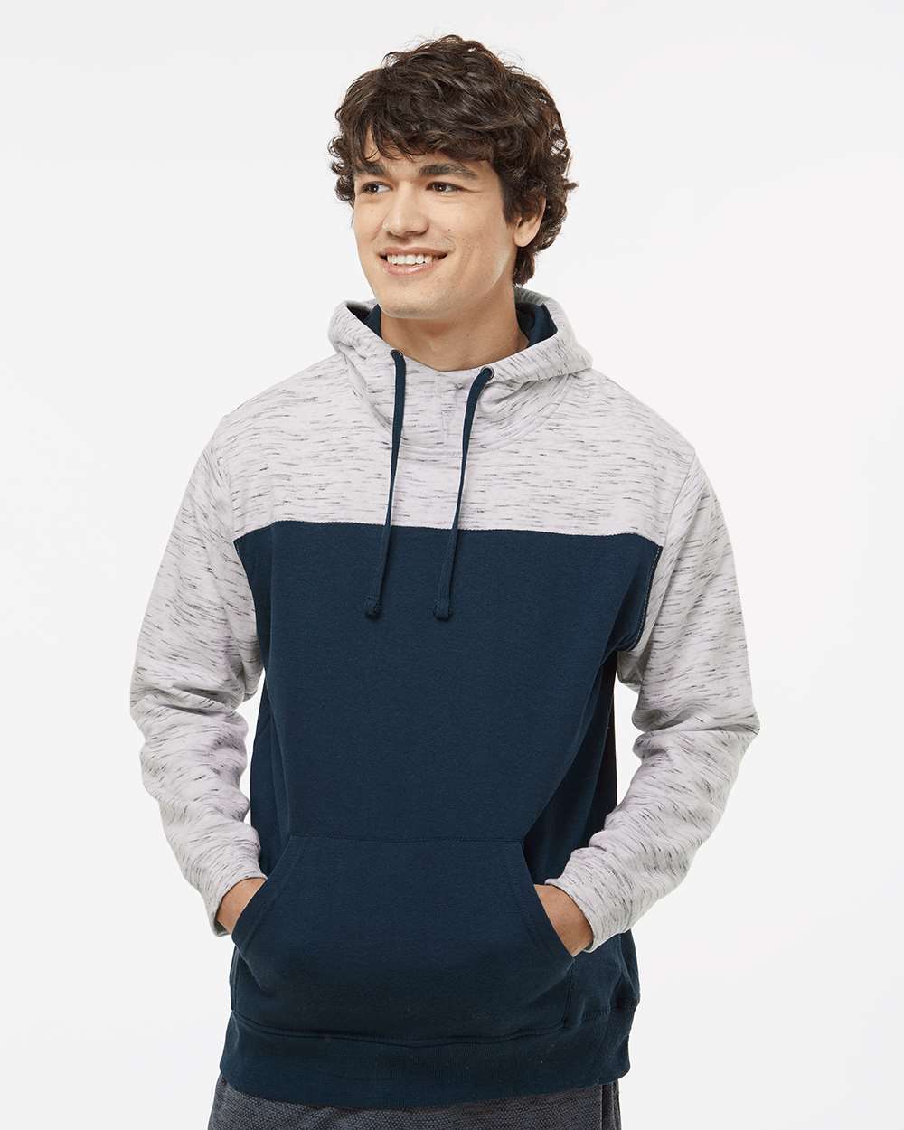 Men's MÃ©lange Fleece Colorblocked Hooded Sweatshirt
