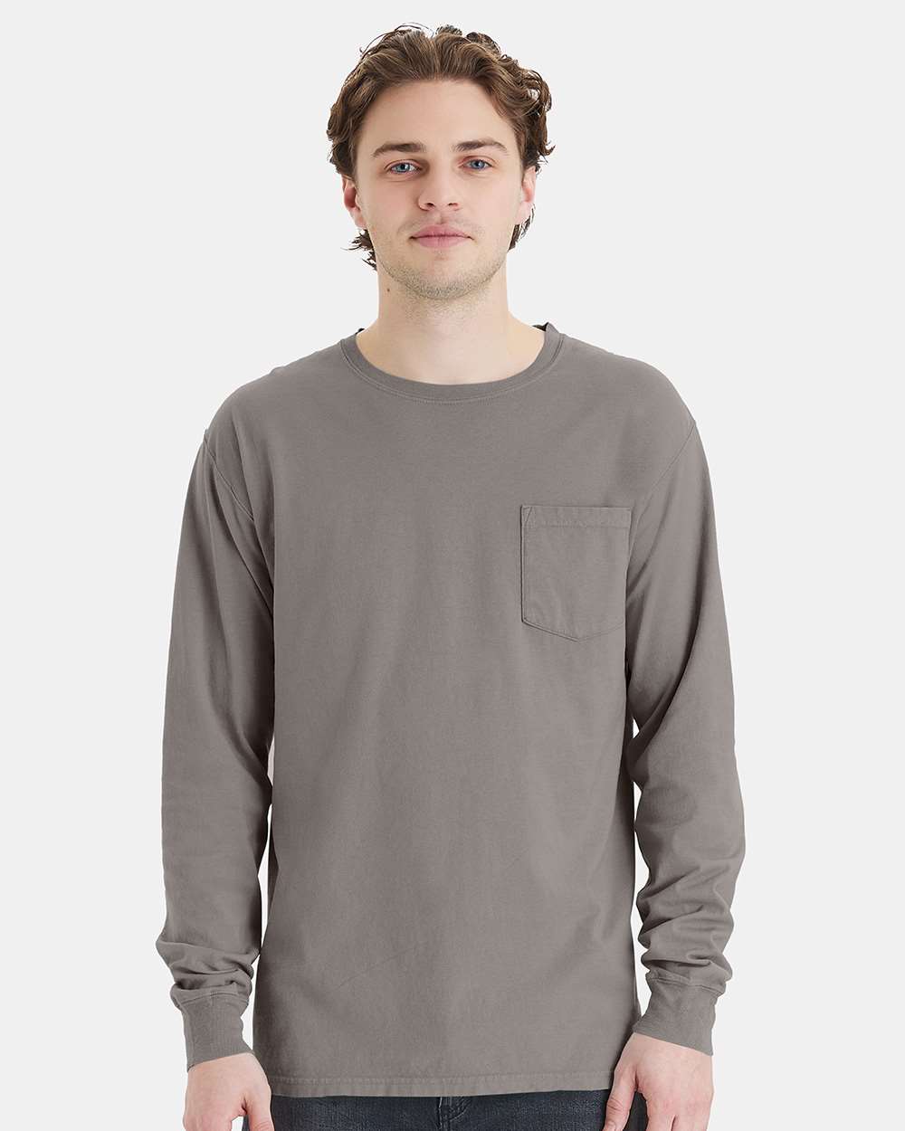 Unisex Garment-Dyed Long Sleeve T-Shirt With a Pocket