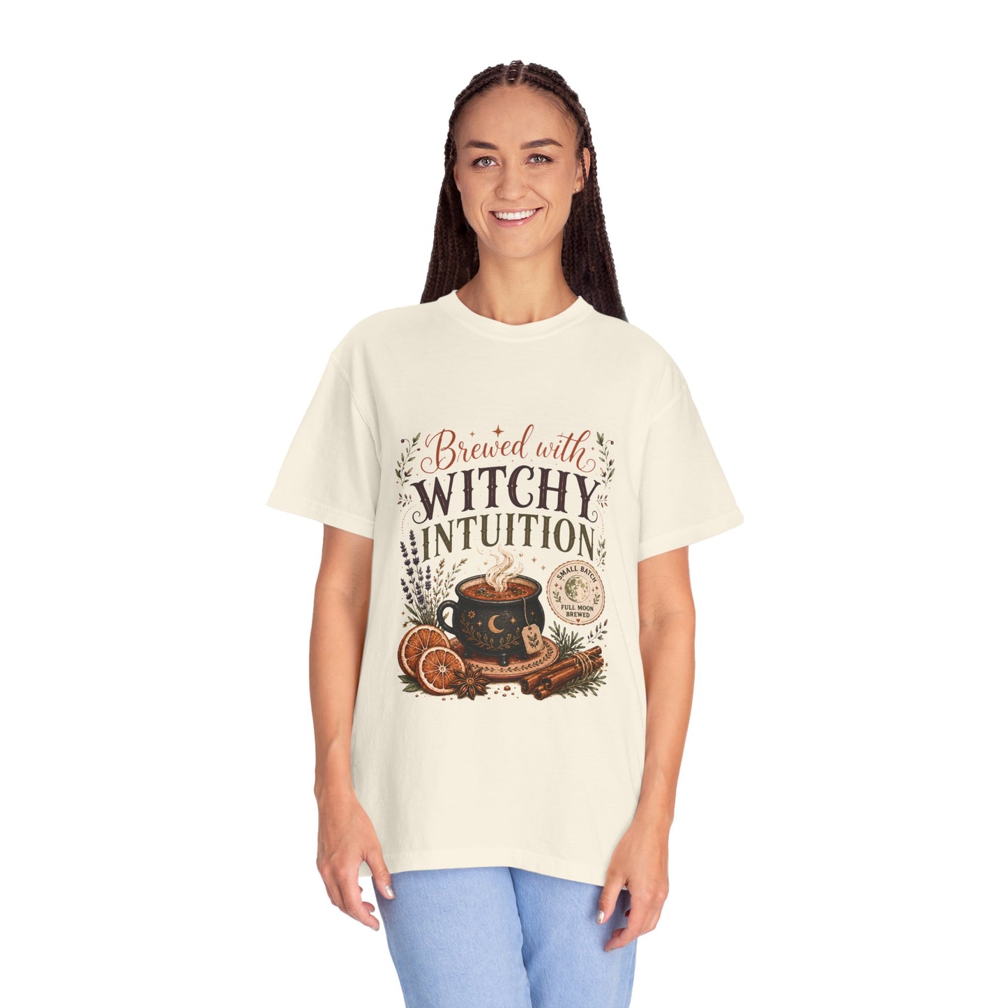 Brewed With Witchy Intuition Cozy Autumn Cauldron Tea | Premium Graphic Tee