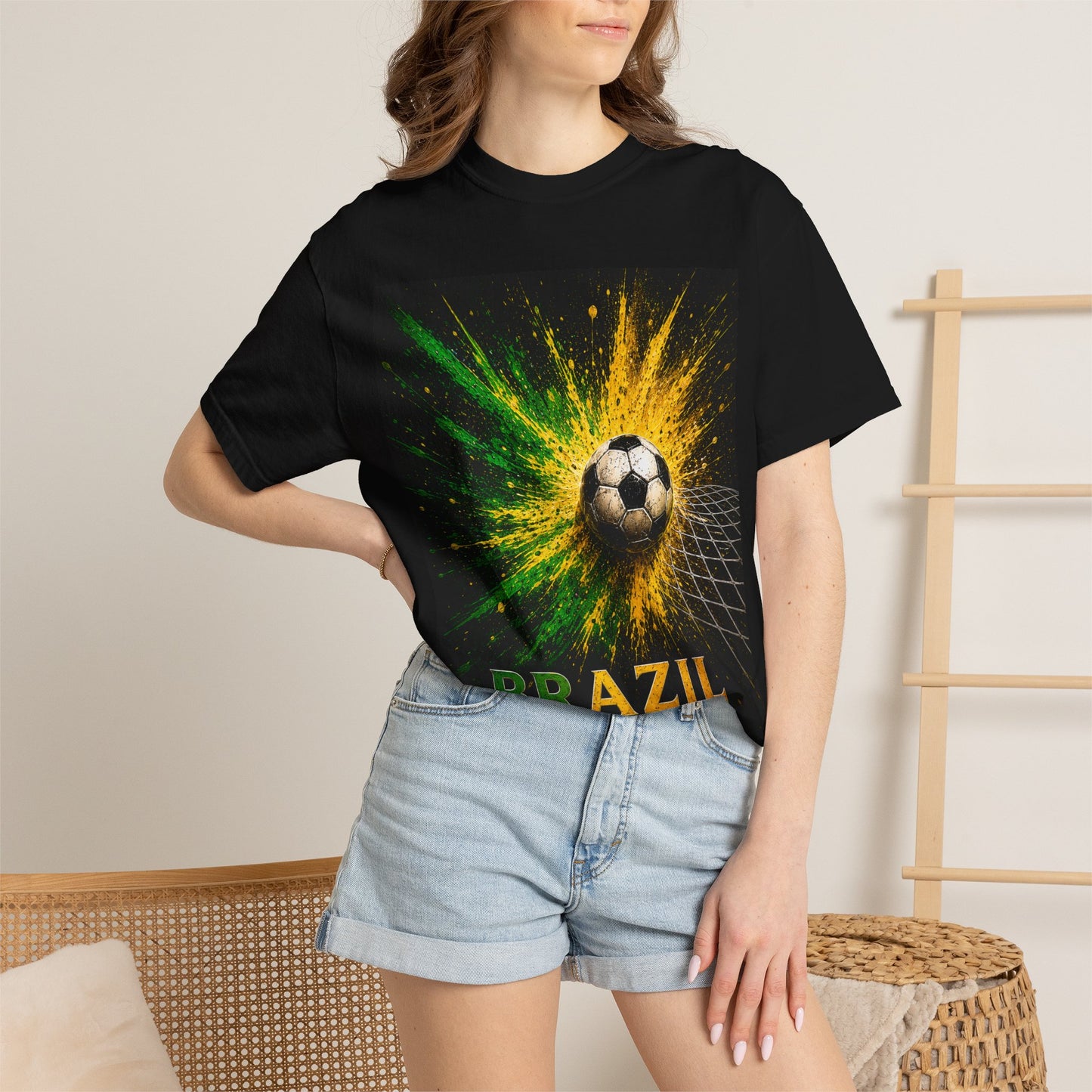Brazil 2026 | World Cup Soccer Ball Explosion Shirt Design | Green Yellow Paint Burst Football