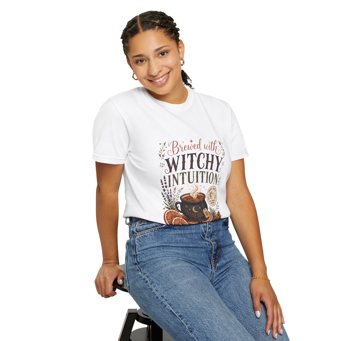 Brewed With Witchy Intuition Cozy Autumn Cauldron Tea | Premium Graphic Tee
