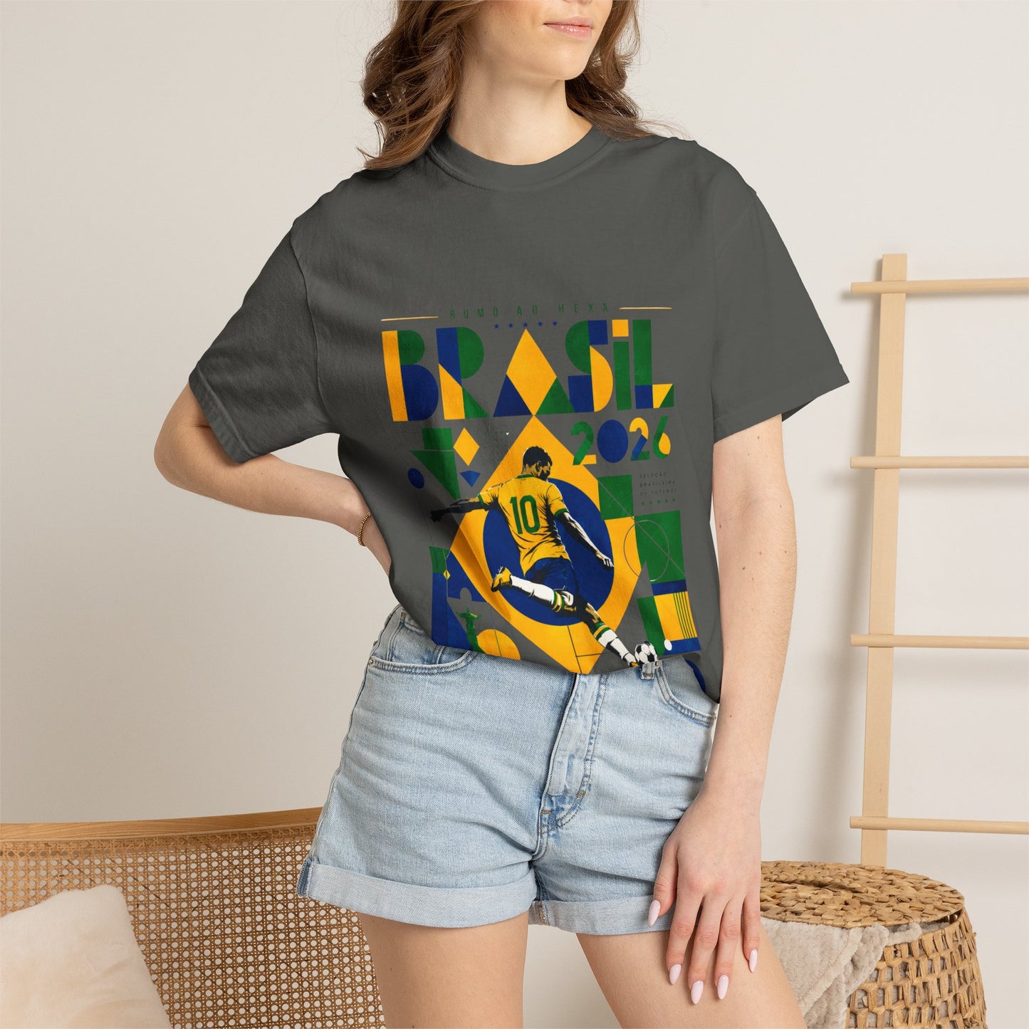 Brazil Rumo Ao Hexa World Cup 2026 T-Shirt PNG | Brasil 10 Geometric Soccer Graphic Tee | Copa Do Mundo Fan Gift