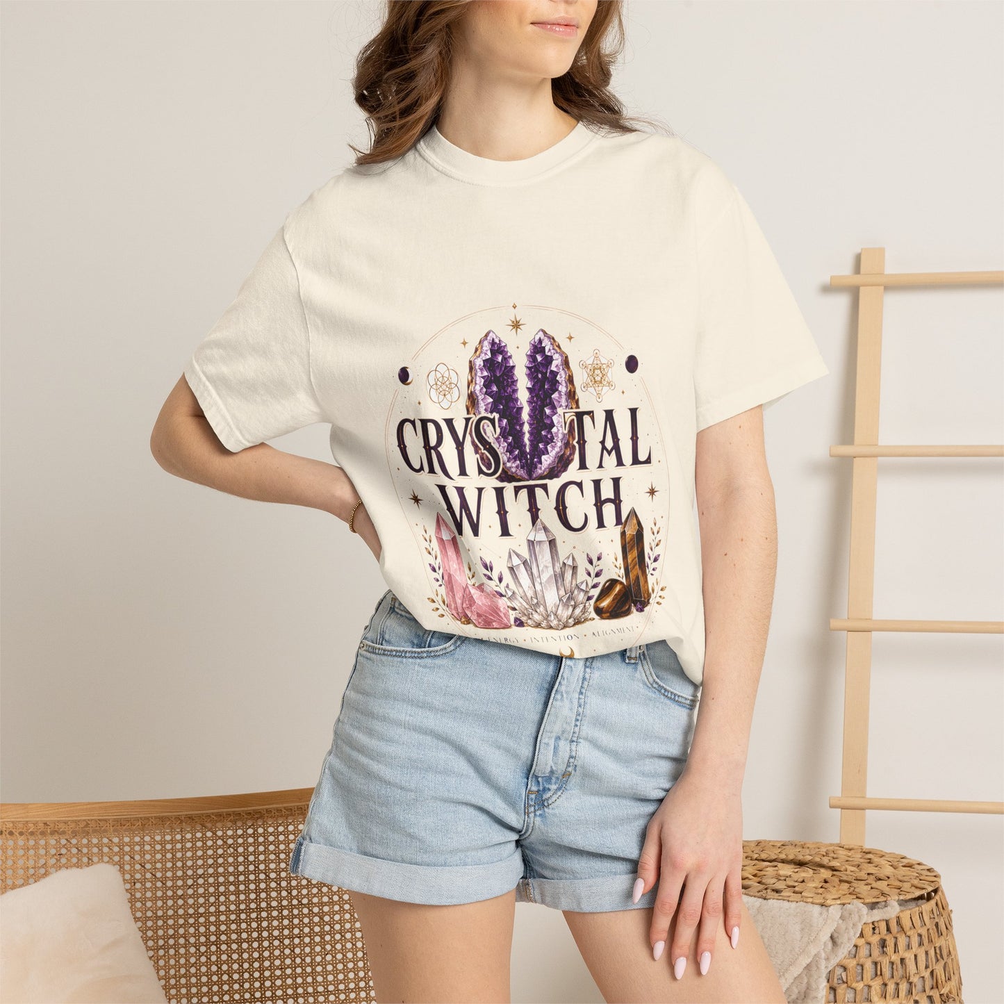 Crystal Witch Celestial Amethyst & Sacred Geometry Halloween | Premium Graphic Tee