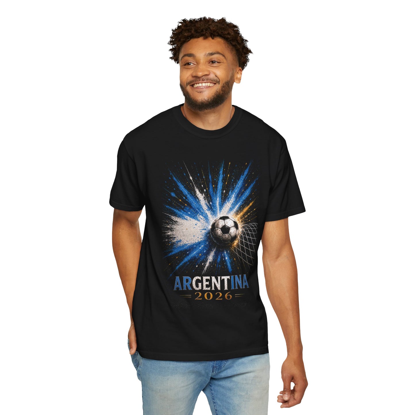 Argentina 2026 PNG | World Cup Soccer Ball Explosion Shirt Design | Blue White Paint Burst Football Graphic
