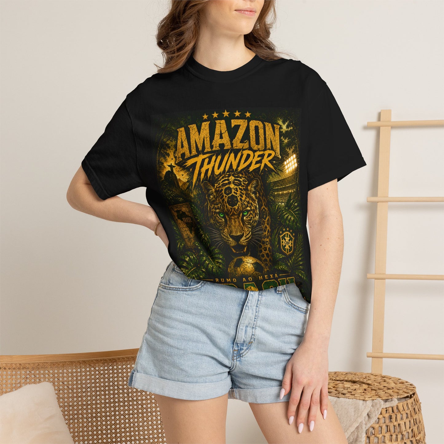 Brasil Amazonia World Cup 2026 T-Shirt PNG | Jaguar Soccer Graphic Tee | Natureza Garra Futebol Copa Do Mundo Fan Gift