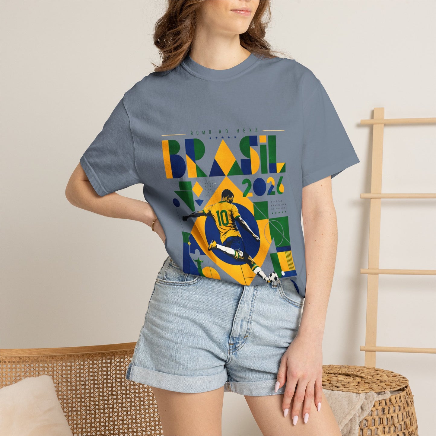 Brazil Rumo Ao Hexa World Cup 2026 T-Shirt PNG | Brasil 10 Geometric Soccer Graphic Tee | Copa Do Mundo Fan Gift