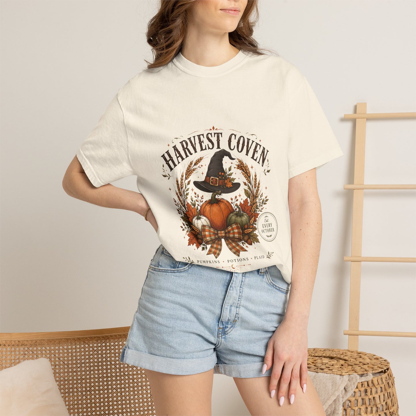 Harvest Coven Autumn Pumpkin Witch Hat | Premium Graphic Tee