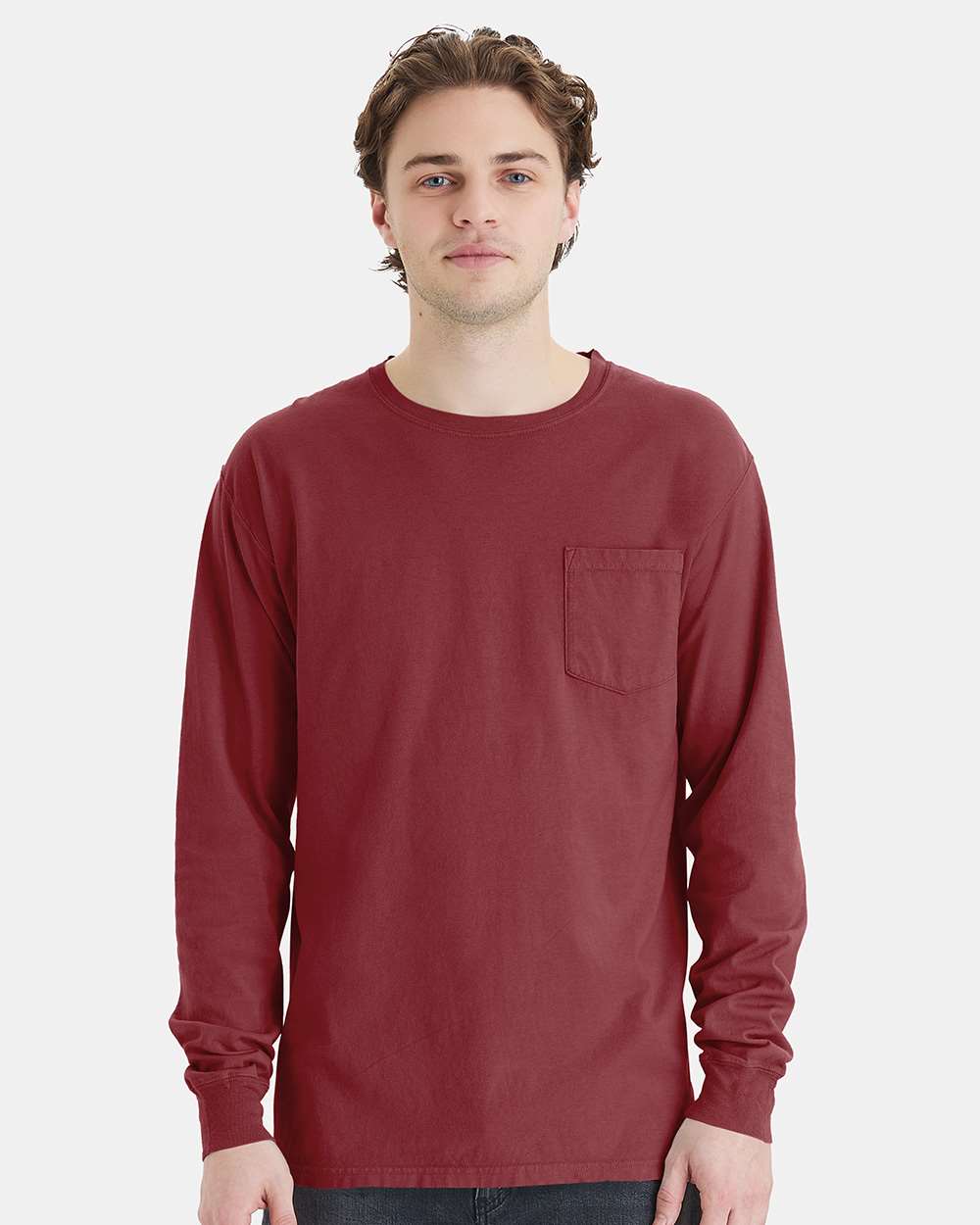Unisex Garment-Dyed Long Sleeve T-Shirt With a Pocket