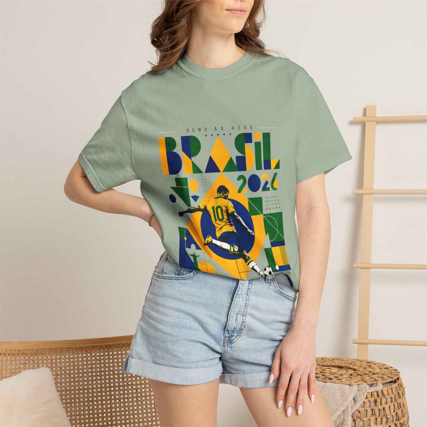Brazil Rumo Ao Hexa World Cup 2026 T-Shirt PNG | Brasil 10 Geometric Soccer Graphic Tee | Copa Do Mundo Fan Gift