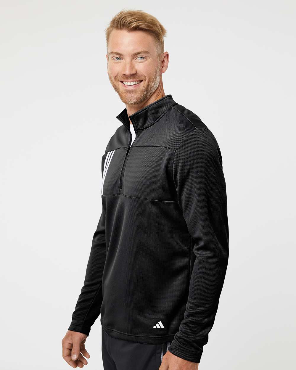 Men's 3-Stripes Double-Knit Quarter-Zip Pullover