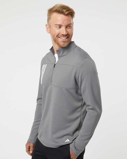 Men's 3-Stripes Double-Knit Quarter-Zip Pullover