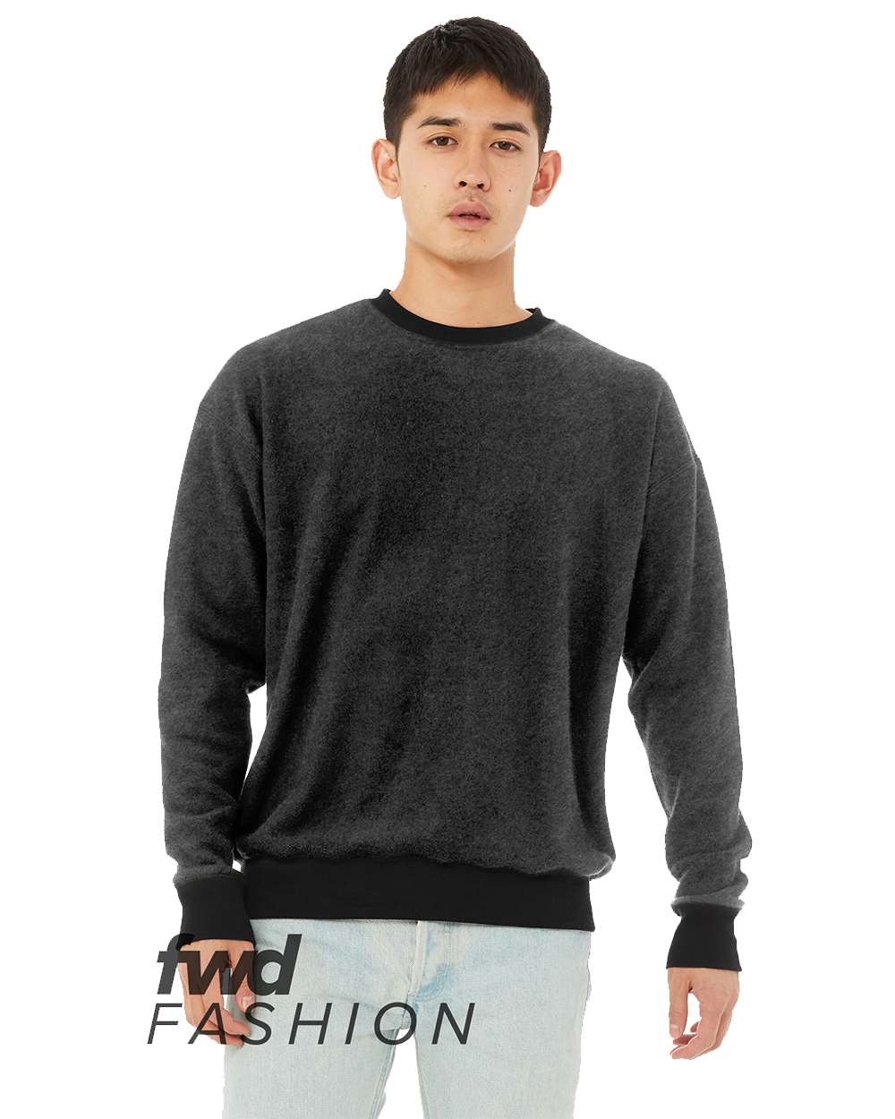 BELLA+CANVAS Womens Sueded Crew Sweatshirt, Black, Large US