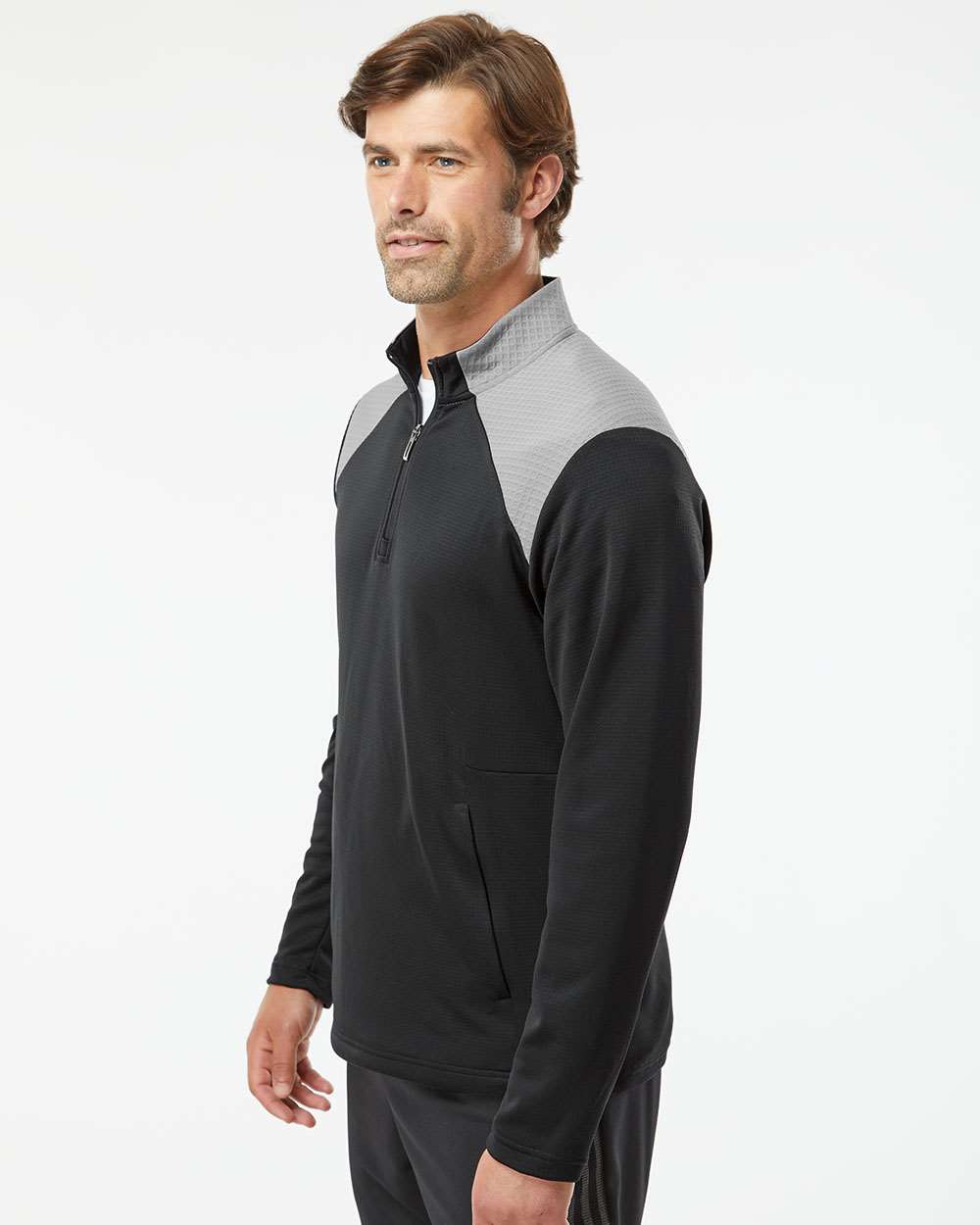Men's Textured Mixed Media Quarter-Zip Pullover