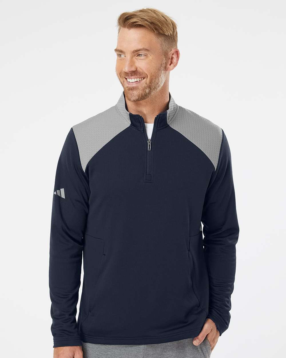 Men's Textured Mixed Media Quarter-Zip Pullover
