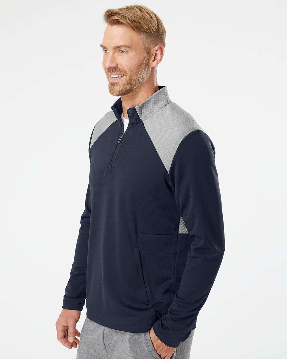 Men's Textured Mixed Media Quarter-Zip Pullover