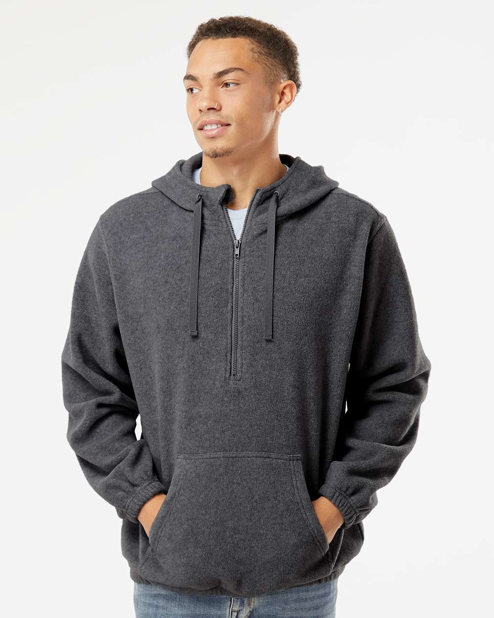 Men's Polar Fleece Quarter-Zip Hooded Pullover