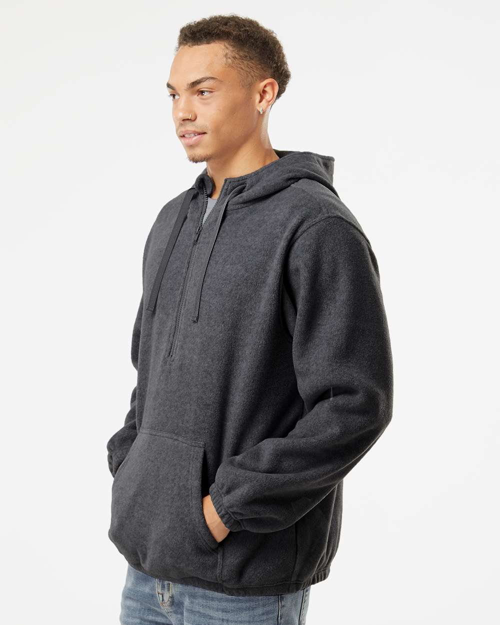 Men's Polar Fleece Quarter-Zip Hooded Pullover