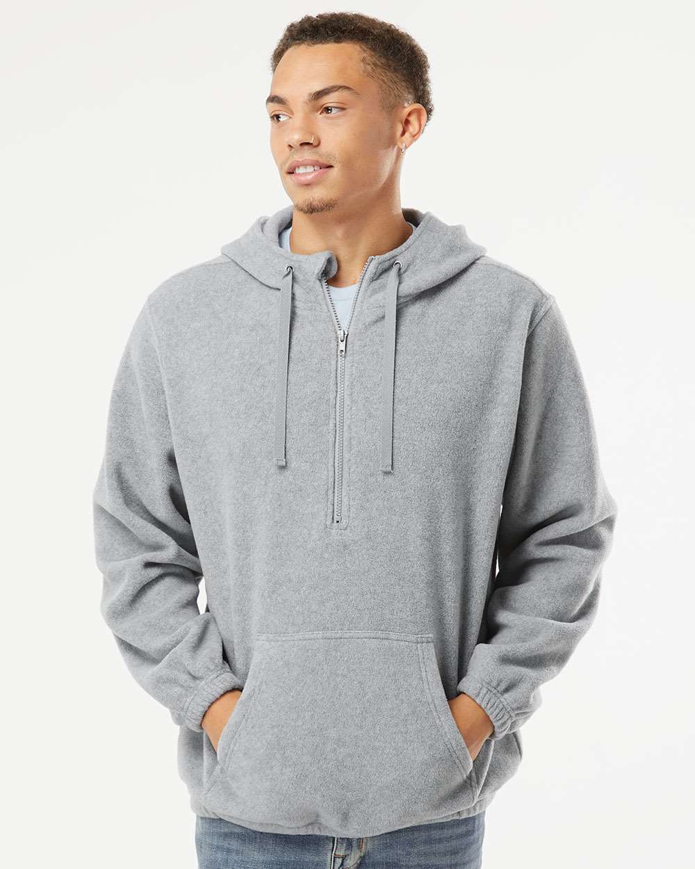 Men's Polar Fleece Quarter-Zip Hooded Pullover