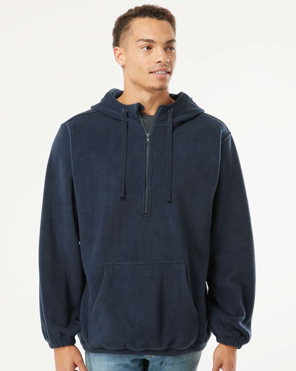 Men's Polar Fleece Quarter-Zip Hooded Pullover