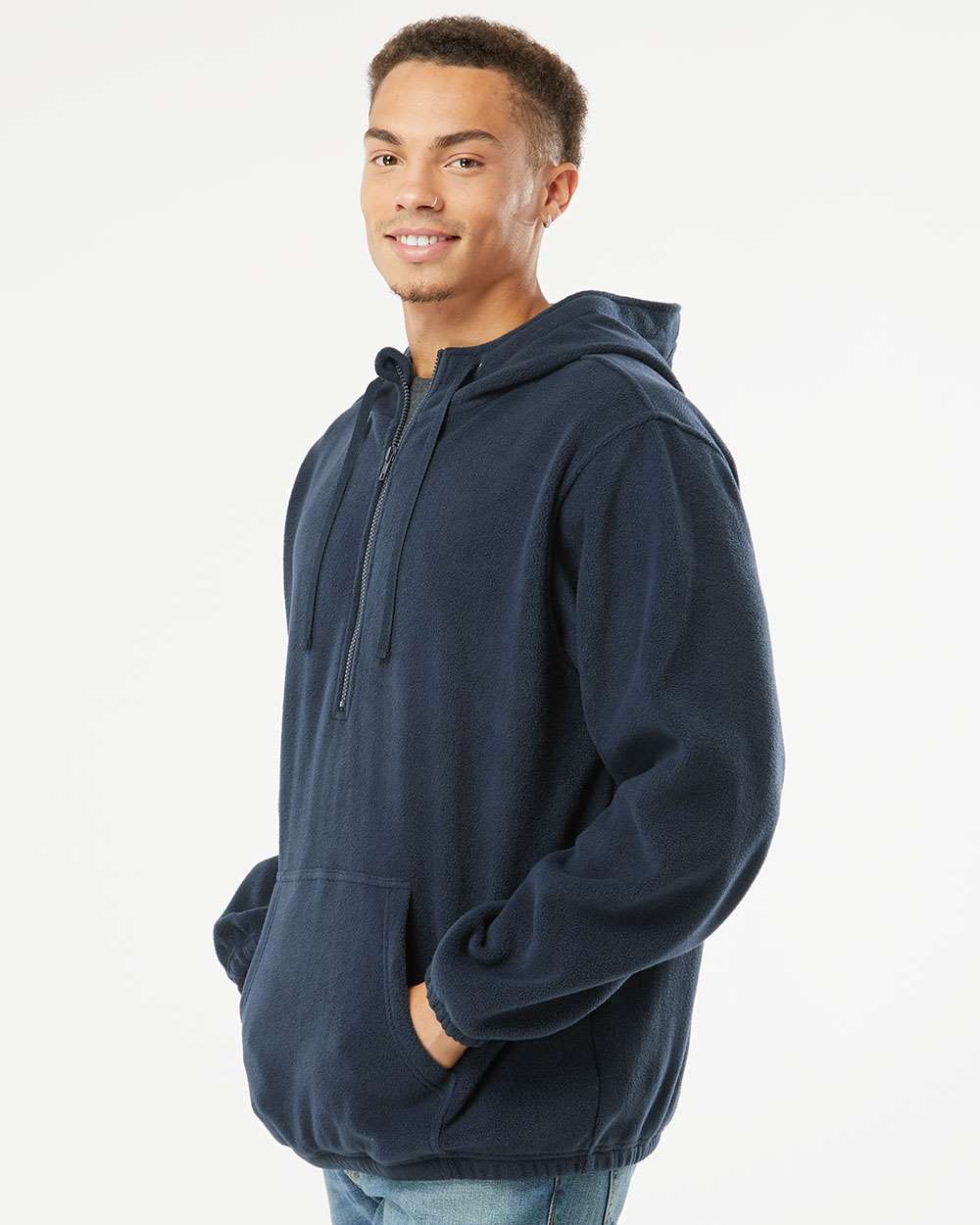 Men's Polar Fleece Quarter-Zip Hooded Pullover