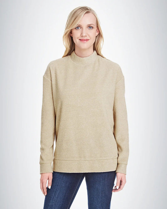 J. America 8428 Women Weekend Terry Mock Neck Pullover