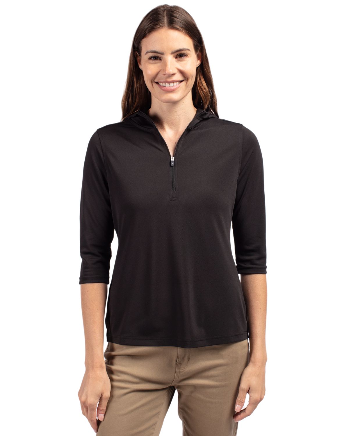 Cutter & Buck Virtue Recycled Featherlight Pique Womens Half Zip Hooded Pullover