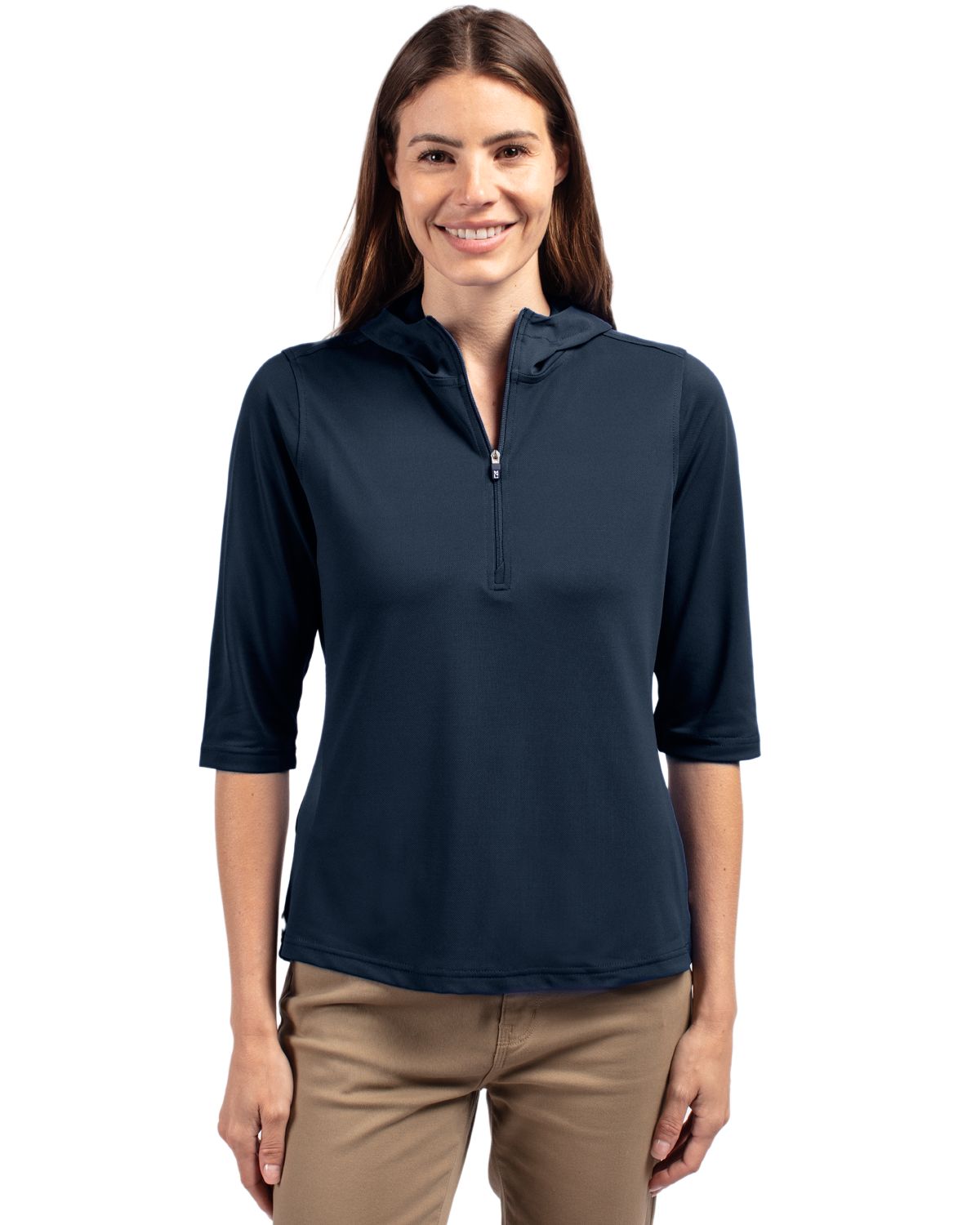 Cutter & Buck Virtue Recycled Featherlight Pique Womens Half Zip Hooded Pullover