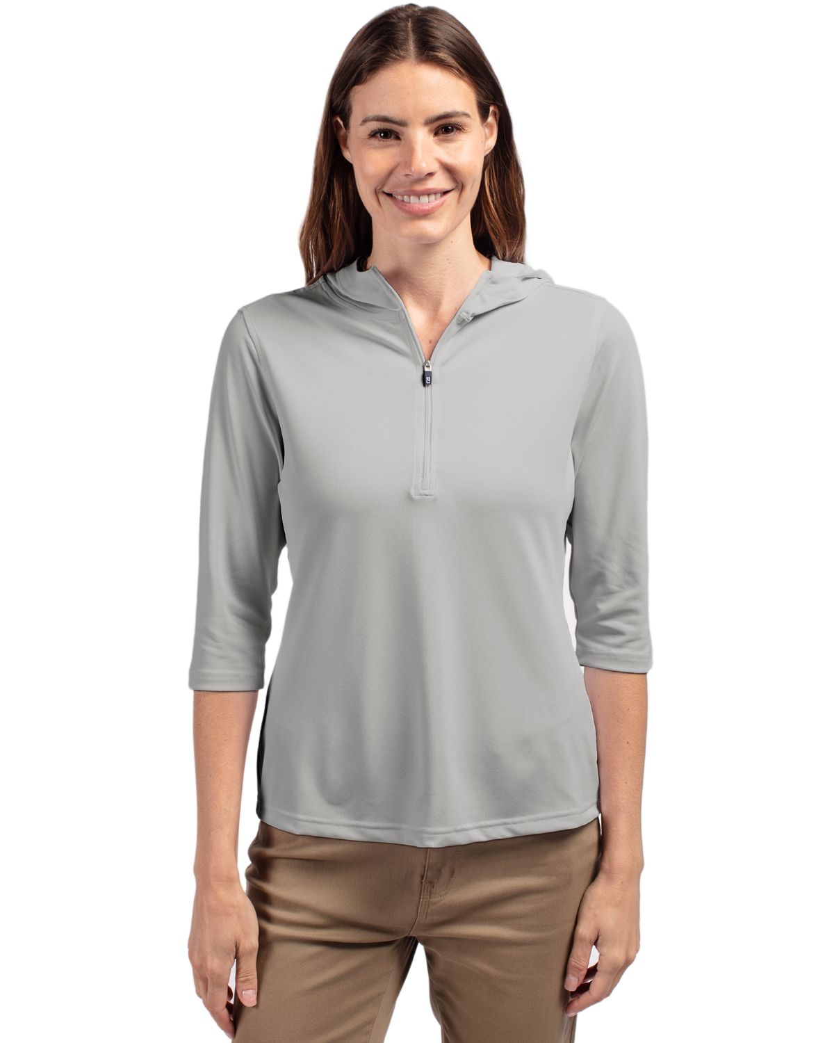 Cutter & Buck Virtue Recycled Featherlight Pique Womens Half Zip Hooded Pullover