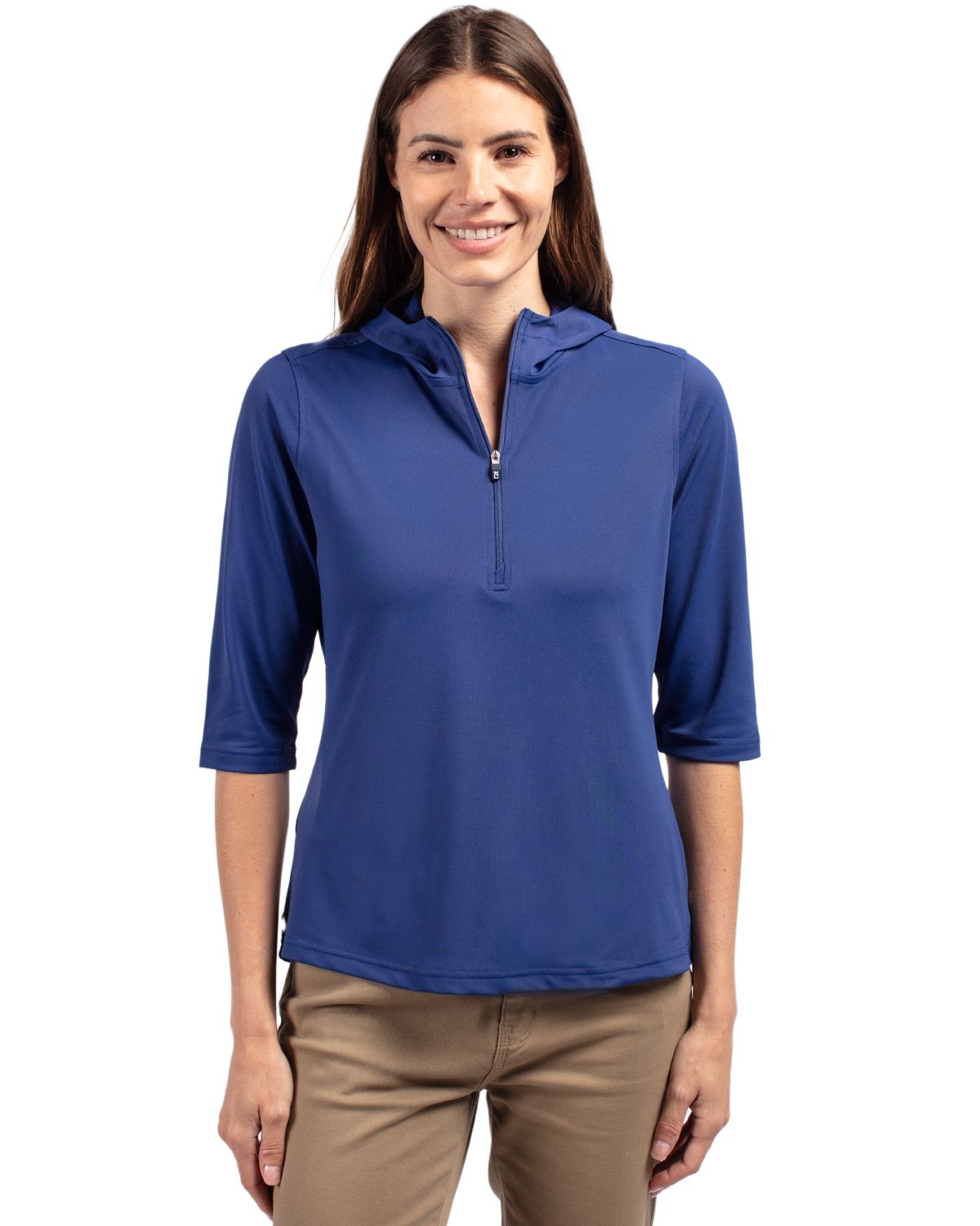 Cutter & Buck Virtue Recycled Featherlight Pique Womens Half Zip Hooded Pullover