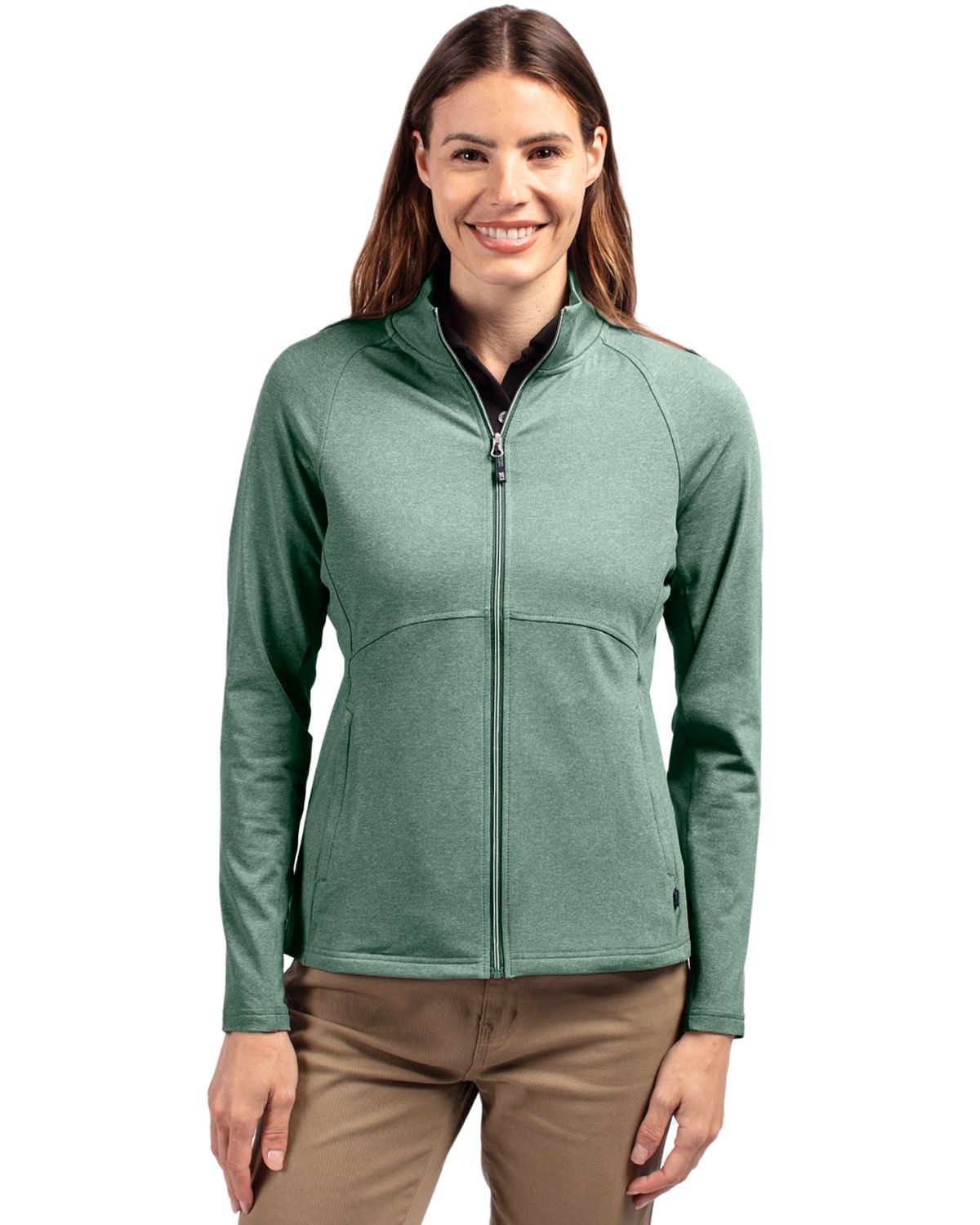 Cutter & Buck Adapt Recycled Soft Knit Stretch Womens Heathered Full Zip Jacket