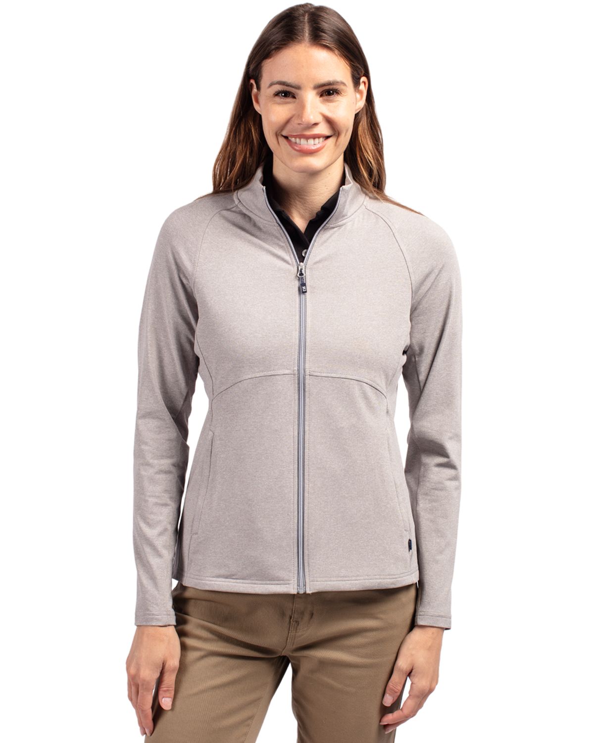 Cutter & Buck Adapt Recycled Soft Knit Stretch Womens Heathered Full Zip Jacket