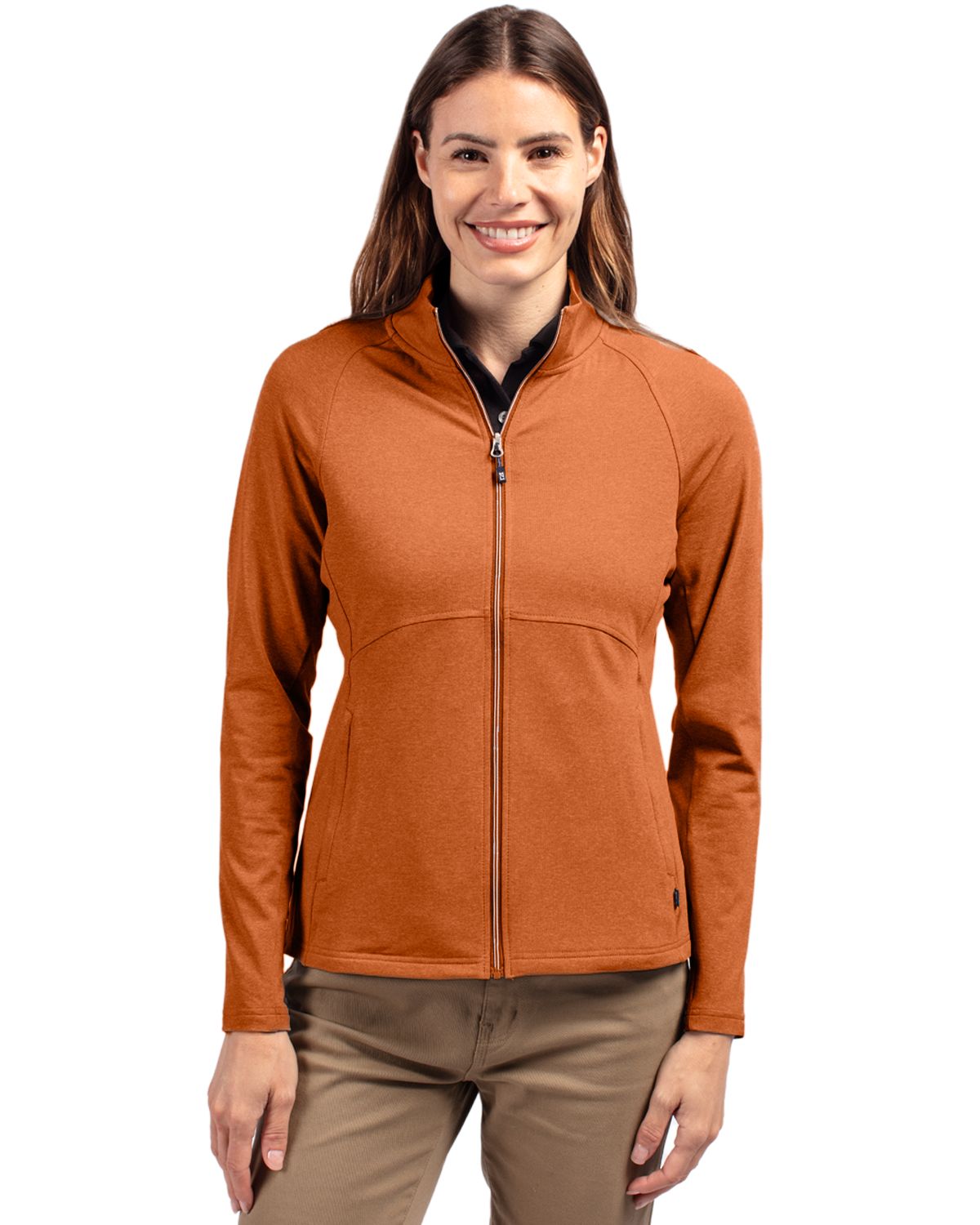 Cutter & Buck Adapt Recycled Soft Knit Stretch Womens Heathered Full Zip Jacket