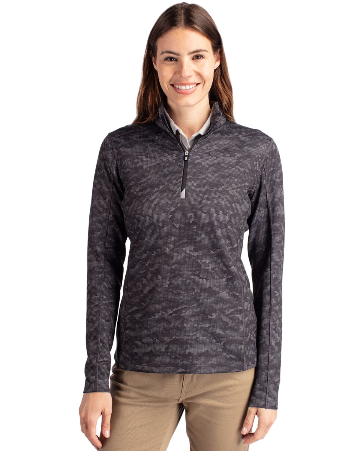 Cutter & Buck Traverse Recycled Stretch Camo Print Womens Quarter Zip