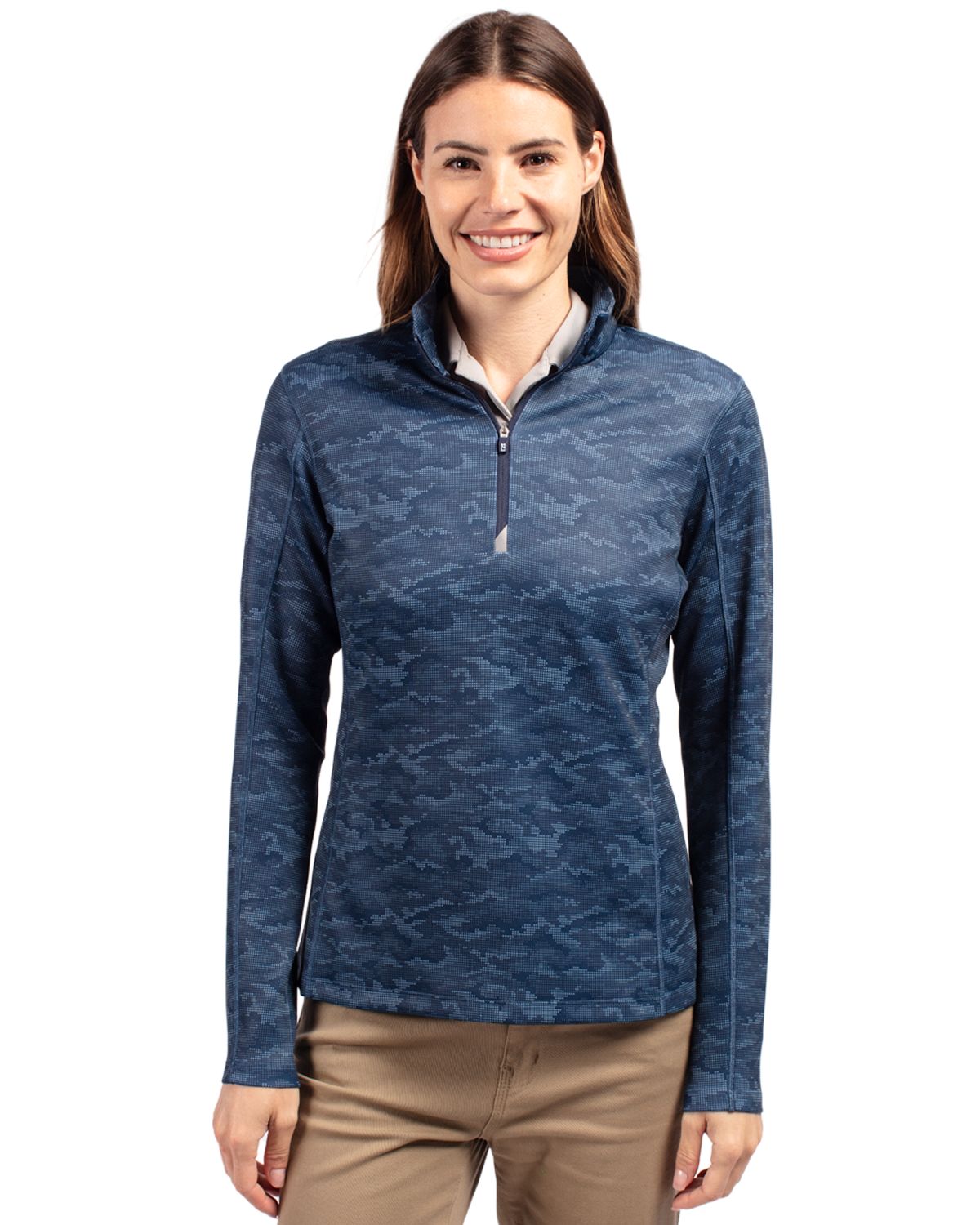 Cutter & Buck Traverse Recycled Stretch Camo Print Womens Quarter Zip
