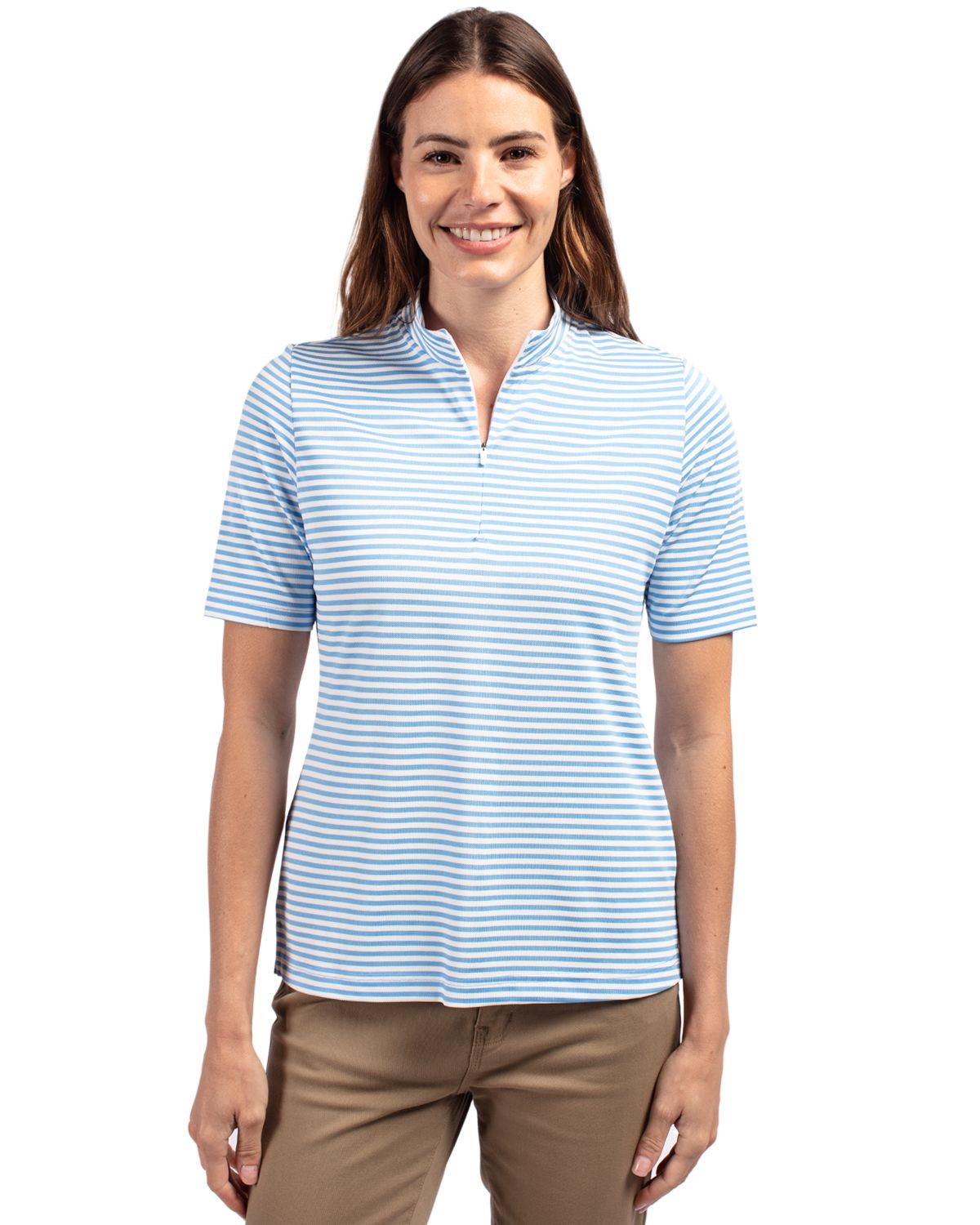 Cutter & Buck Virtue Recycled Stripe Featherlight Pique Womens Half Zip