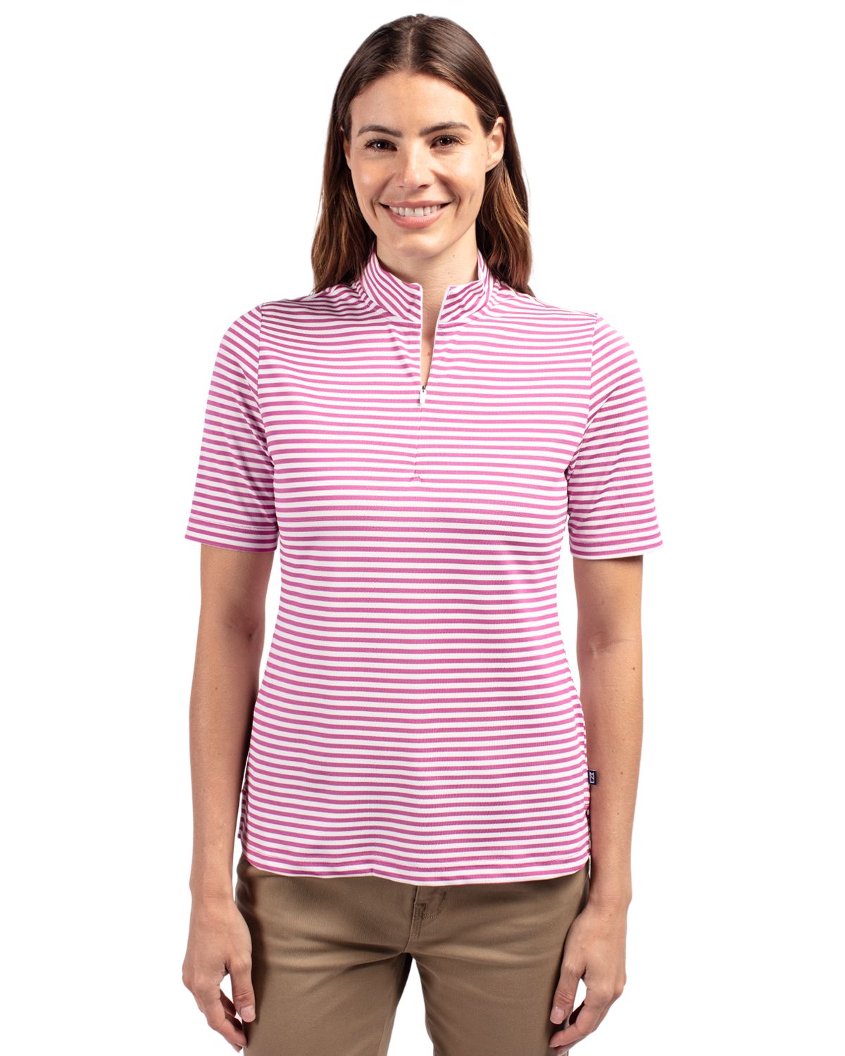 Cutter & Buck Virtue Recycled Stripe Featherlight Pique Womens Half Zip