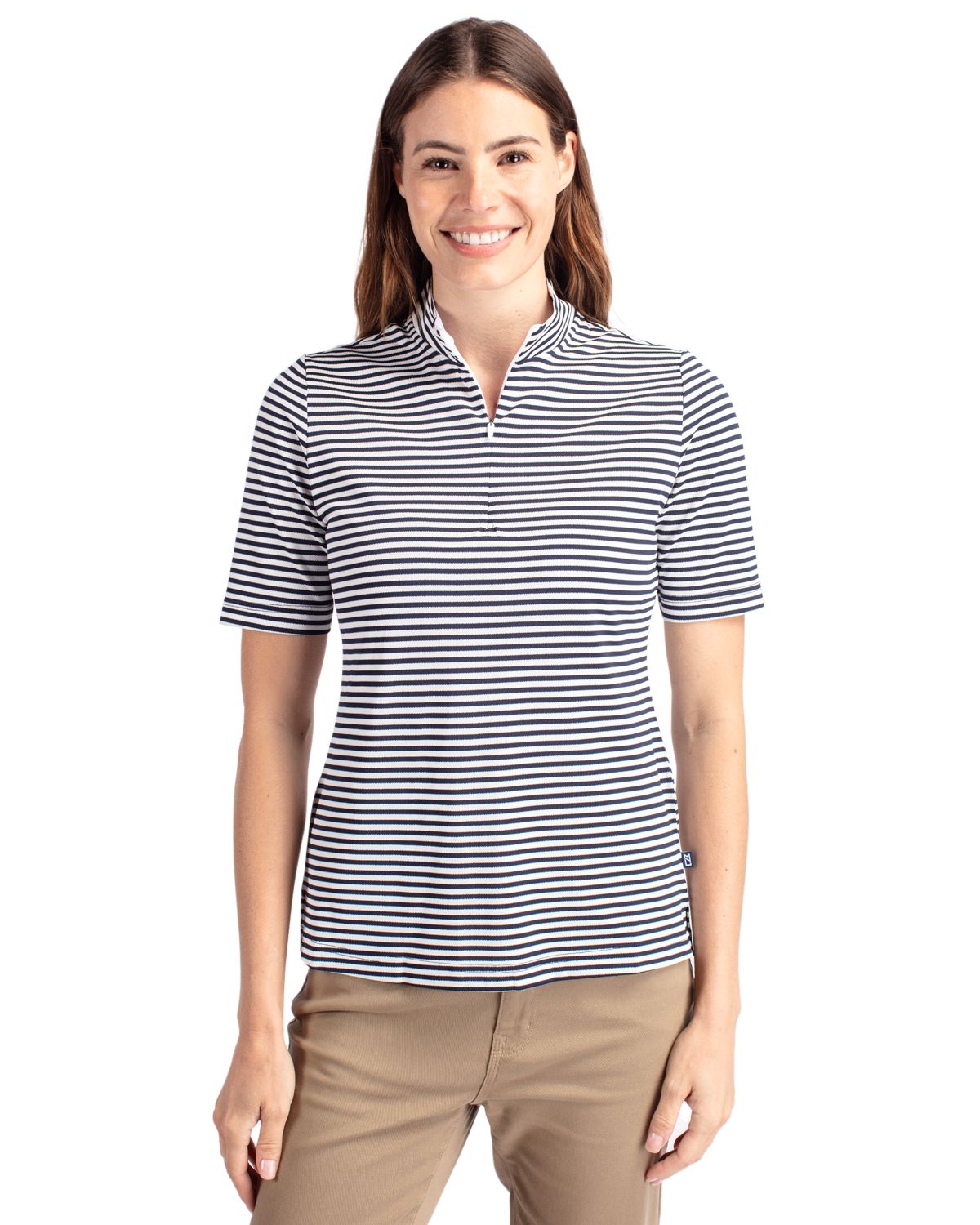 Cutter & Buck Virtue Recycled Stripe Featherlight Pique Womens Half Zip