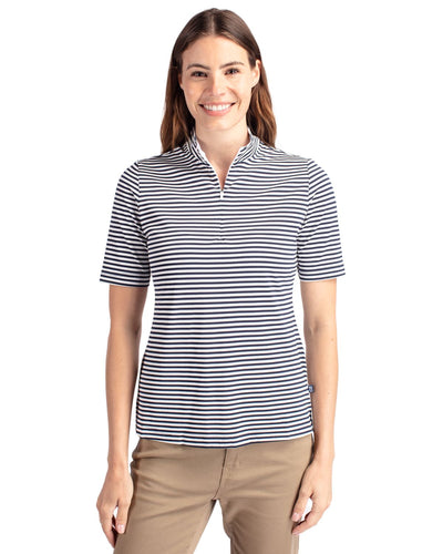 Cutter & Buck Virtue Recycled Stripe Featherlight Pique Womens Half Zip